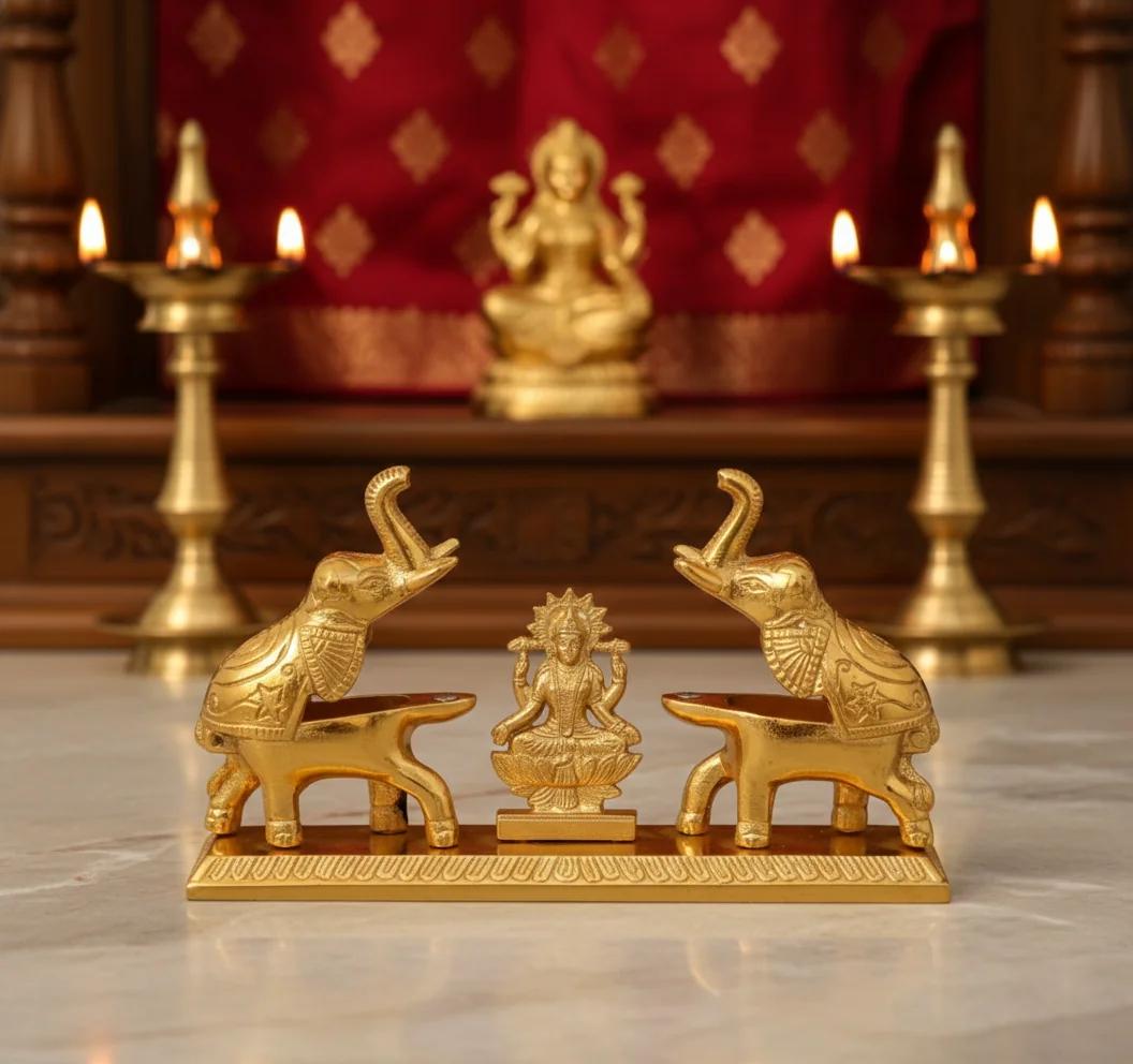 VPH Gift Store Traditional Laxmi Devi with Elephants Idol for Pooja & Spiritual Lighting