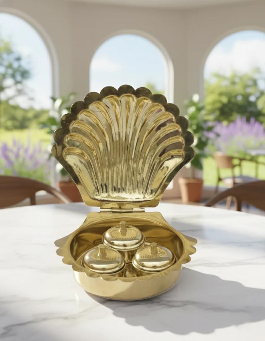 VPH Gift Store Elegant Shell 3 Cups for Religious Ceremonies & Offerings