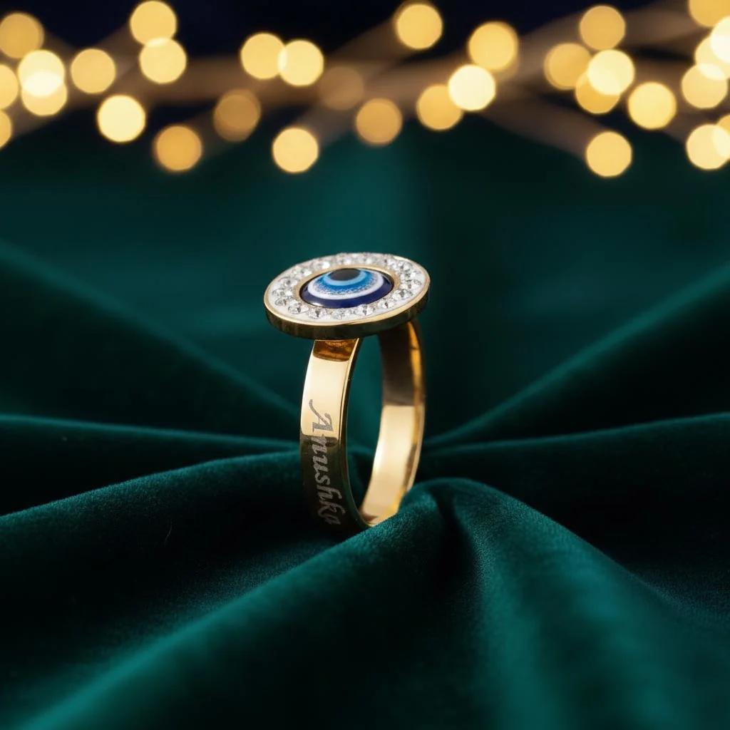 Custom Evil Eye Ring Personalized Lucky Charm Gift