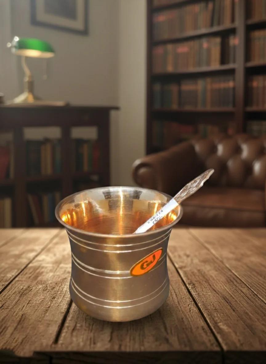 VPH Gift Store Elegant Medium Size Commer Panchapathra & Uddandi Set for Pooja Offerings