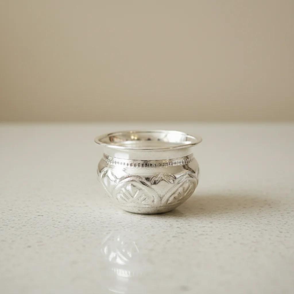 VPH Gift Store Elegant German Silver Bowl for Pooja Offerings & Religious Rituals