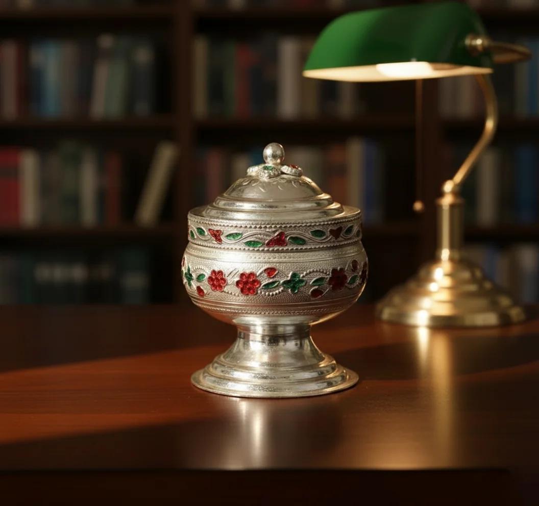 VPH Gift Store Elegant German Silver Kumkuma Barini for Temple Rituals & Pooja Offerings