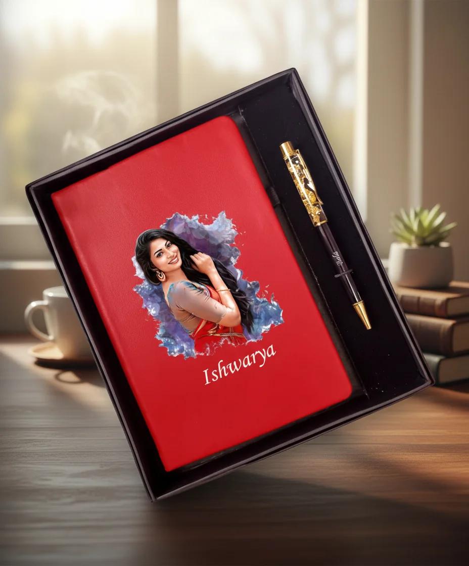 Zpics Premium White Personalised Diary and Pen Gift Set with Photo