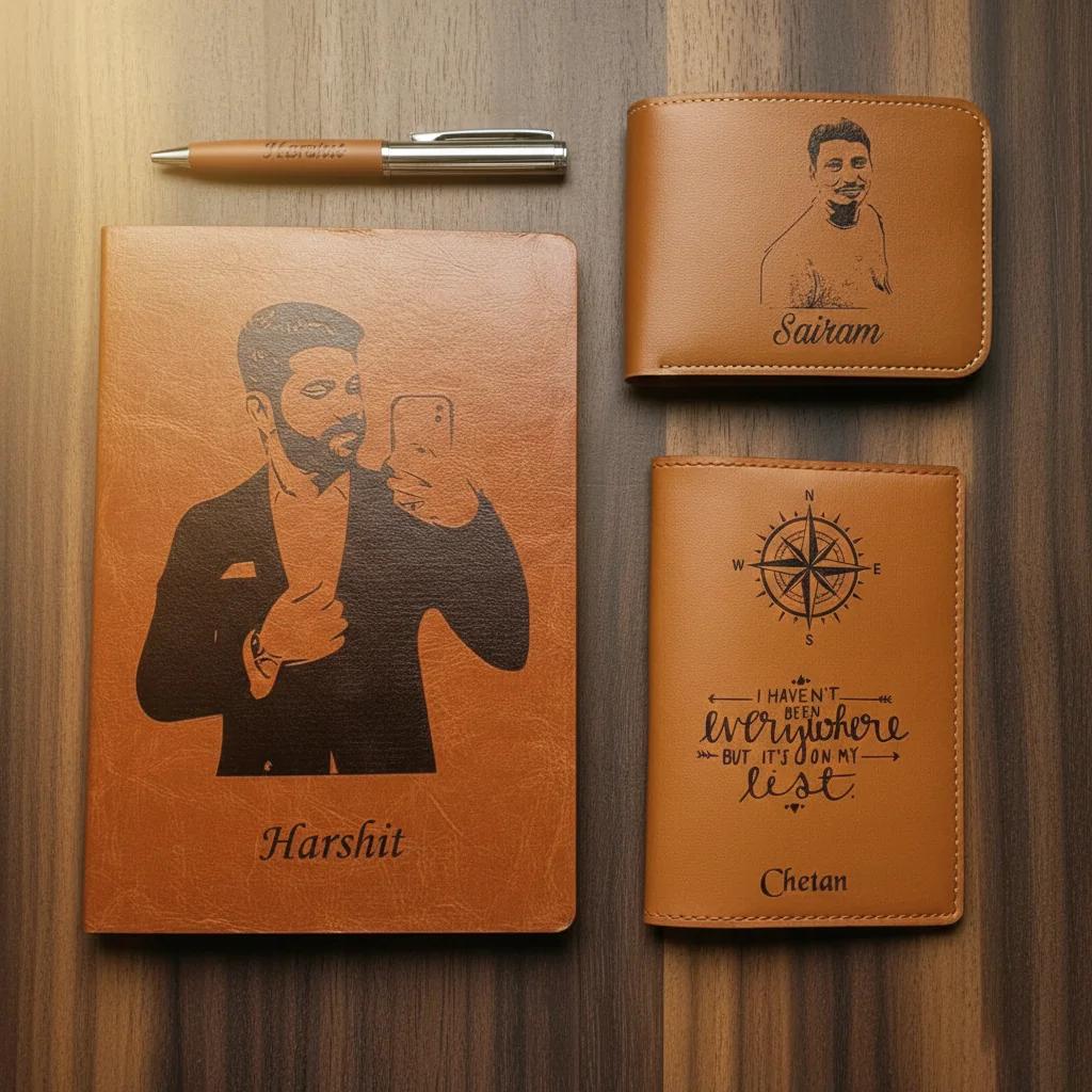 Zpics Tan Premium Personalised Diary Wallet and Pen Combo Gift for Men