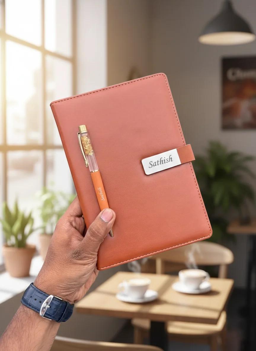 Zpics Brown Personalised Planner Diary and Pen Employee Welcome Kit