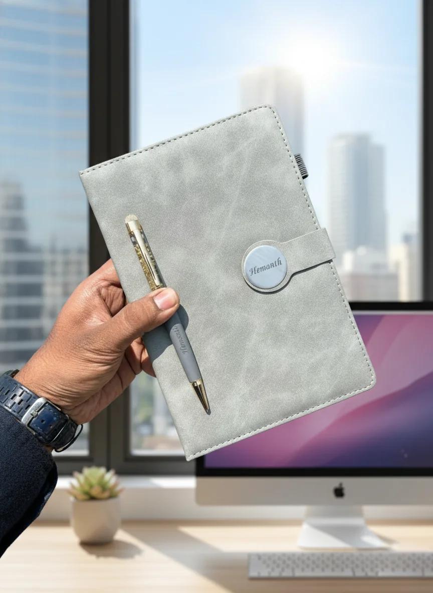 Zpics Grey Round Magnetic Personalised Notebook Birthday Gift