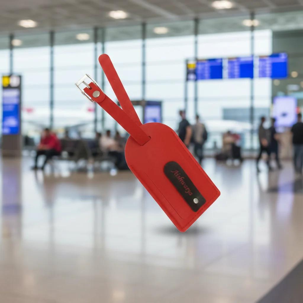 Zpics Red PU Leather Custom Luggage Tag with Name Engraving