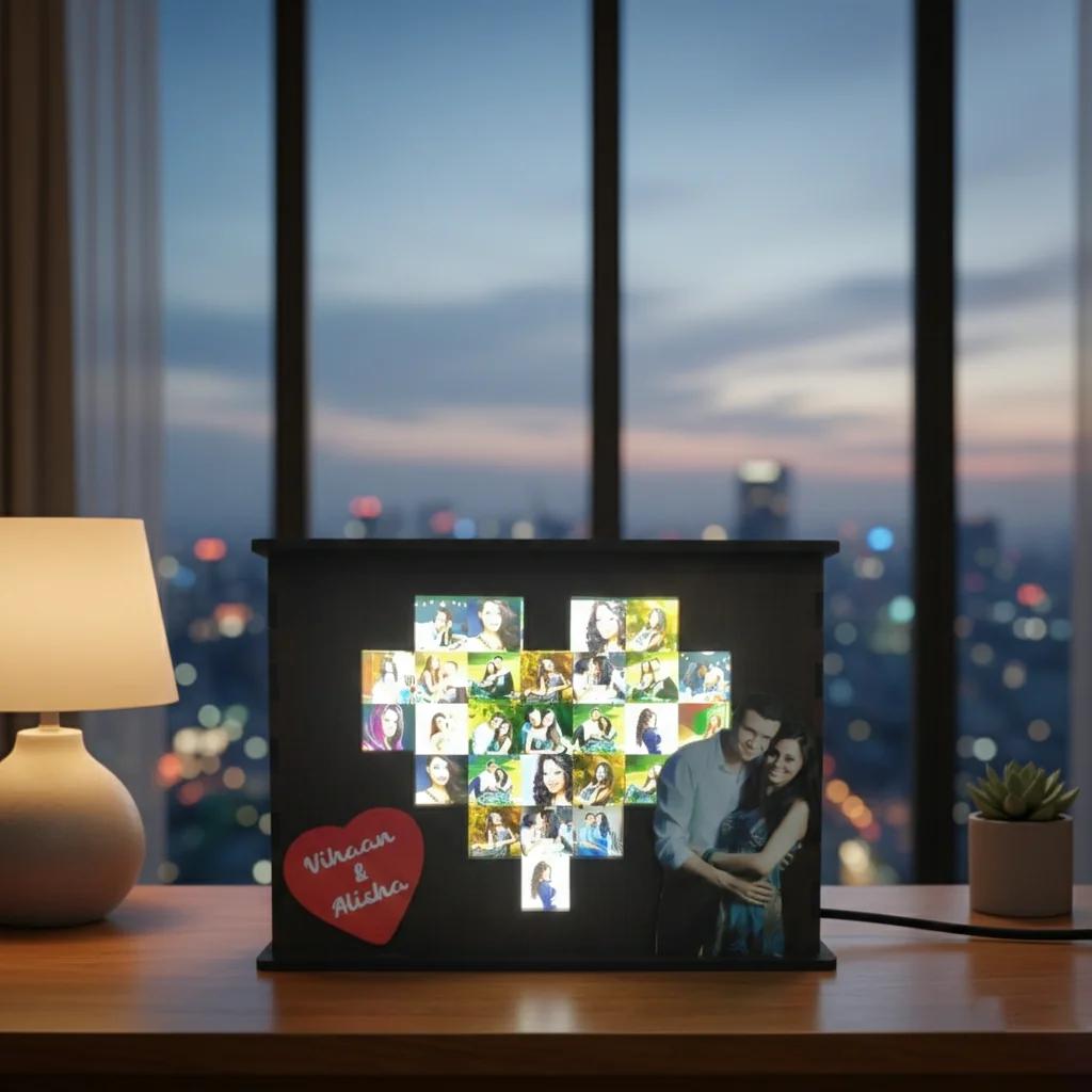 Zpics Wooden Heart LED Picture Frame Anniversary Gift