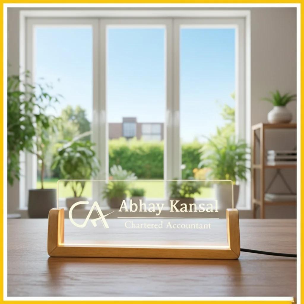 Zpics Custom LED Desk Name Plate for Chartered Accountant Office