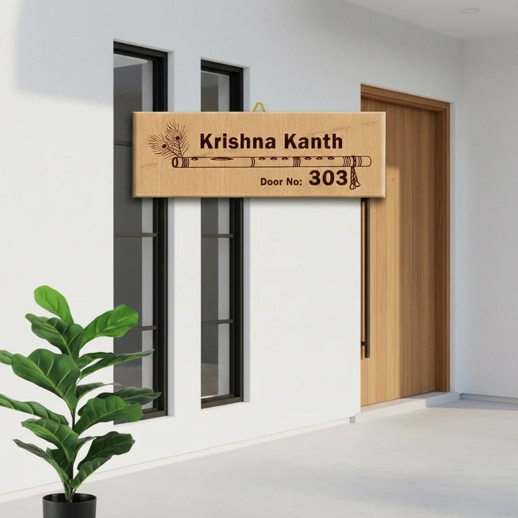 Zpics Custom Wooden Name Plate for Home Entrance