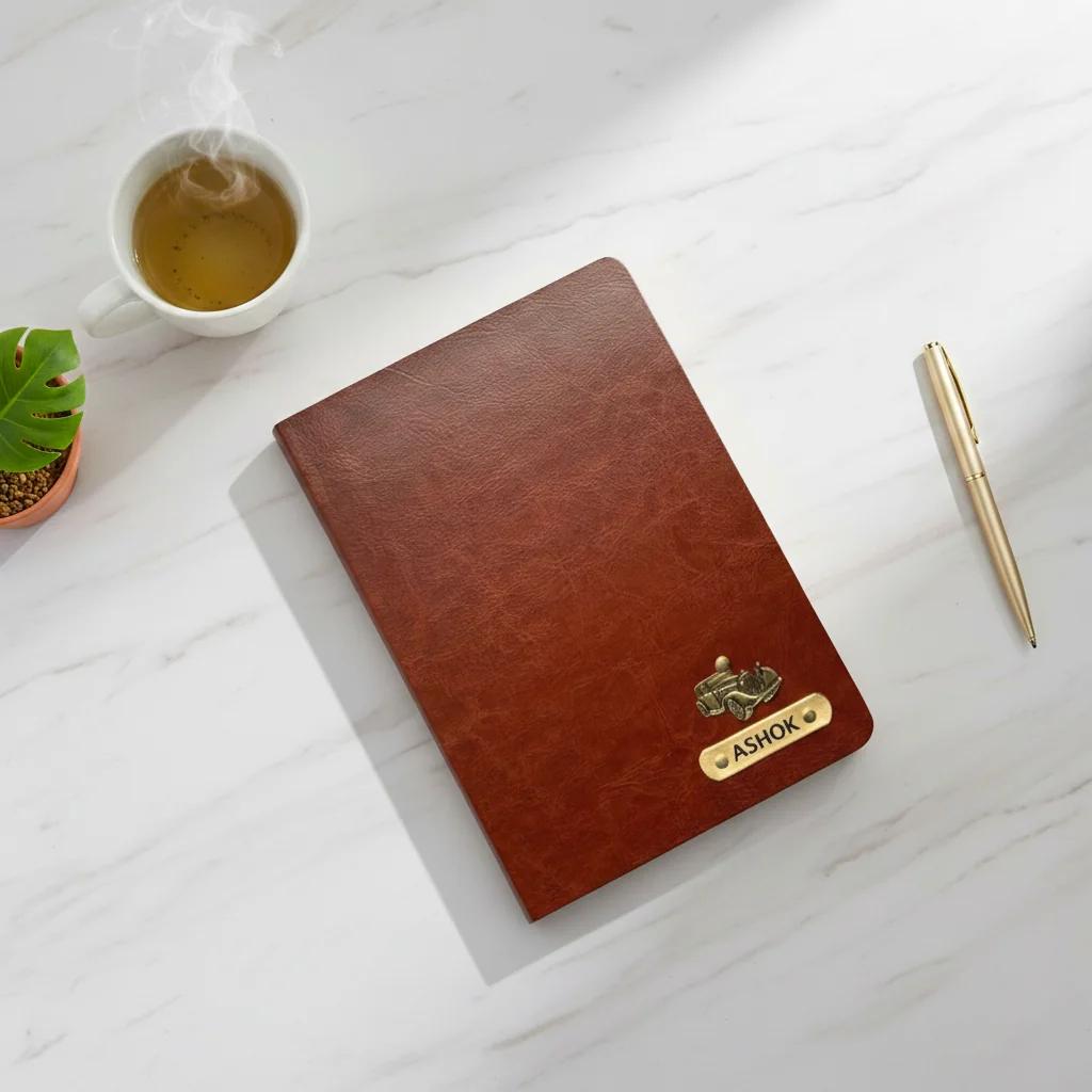 MH Decors Brown Custom Name Diary with Charm Elegant Diwali Gifting Option