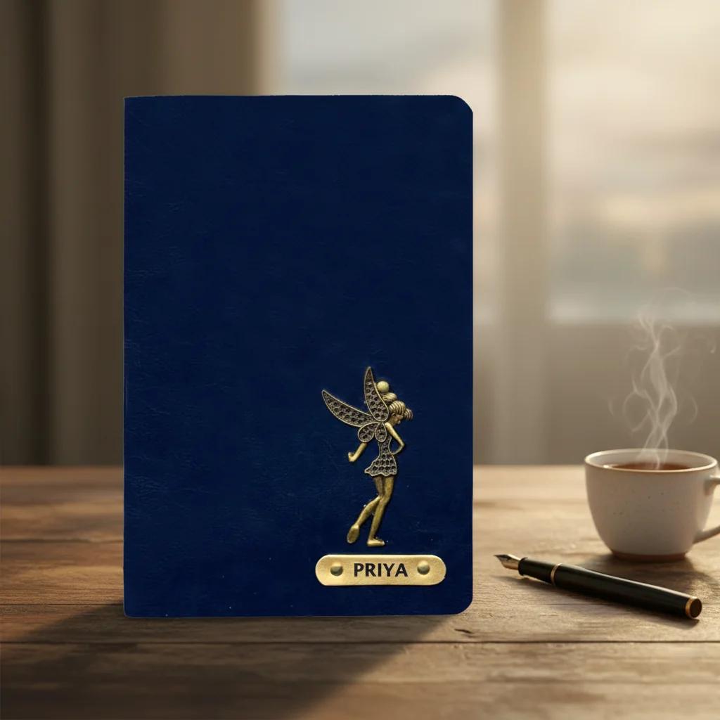 MH Decors Blue Leather Personalised Journal with Decorative Name Charm