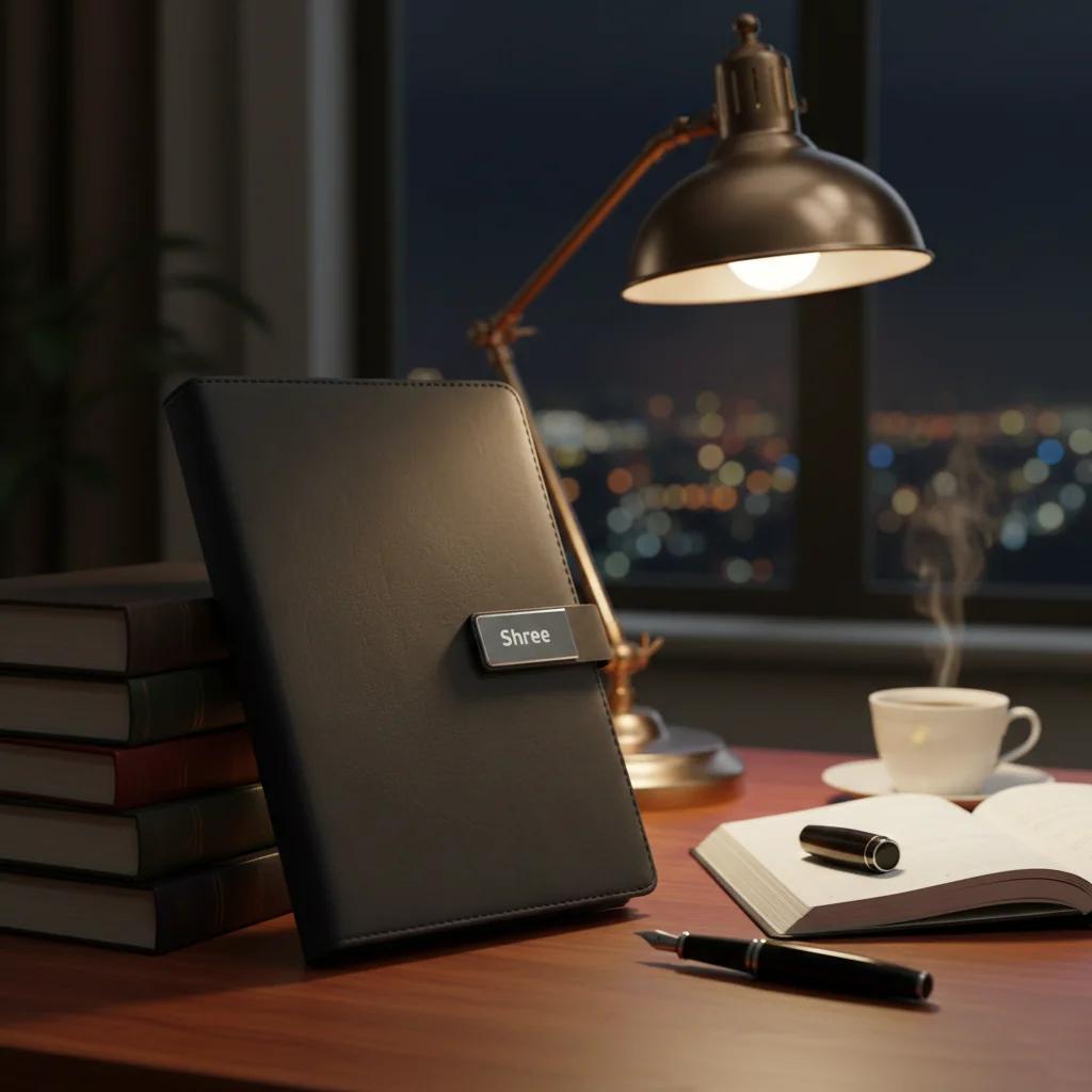 MH Decors Brown Leather Finish Notebook with Custom Name Plate