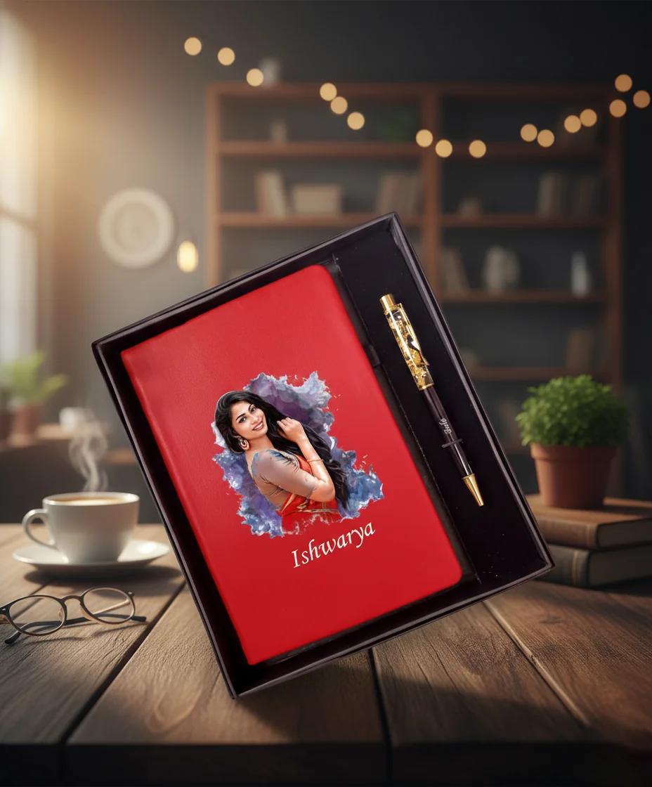 MH Decors Premium White Personalised Engraving Photo Diary with Pen Gift Set