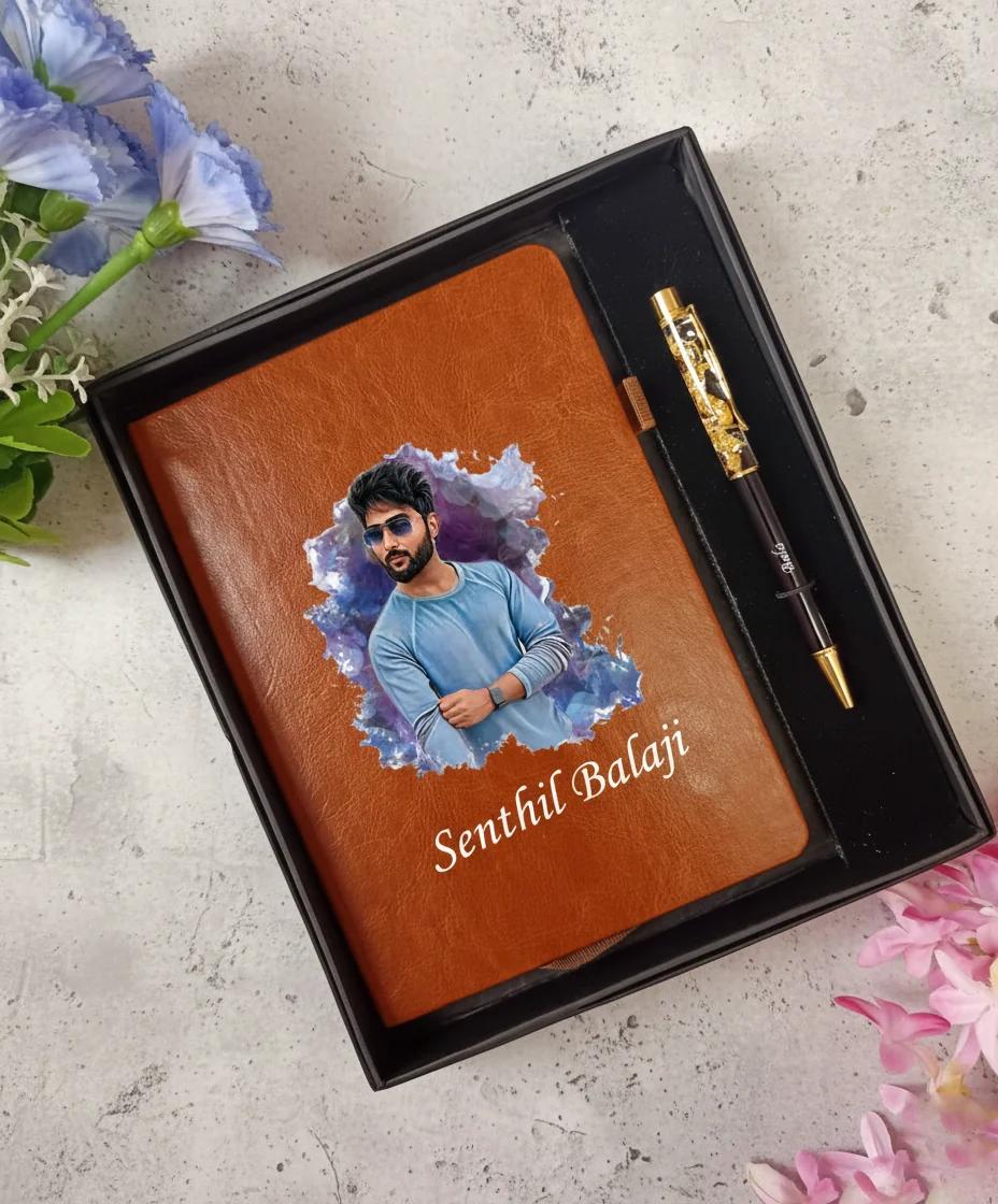 MH Decors Custom Tan Photo Diary with Name Engraving Pen Gift Set
