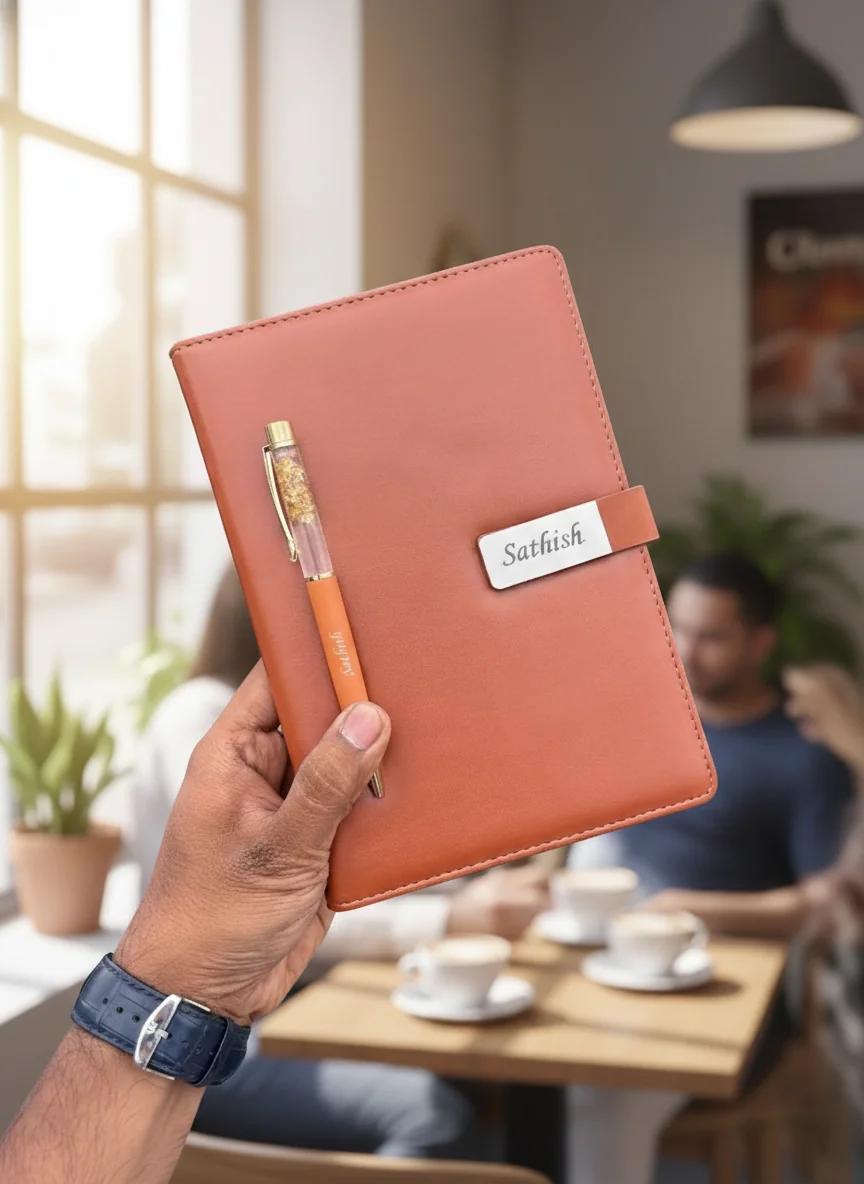 MH Decors Elegant Brown Personalised Planner Diary with Pen Gift for Employees