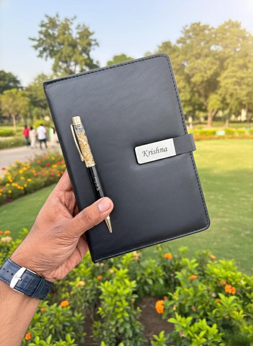 MH Decors Black Personalised Planner Diary with Pen Gift for Office Welcome Kit