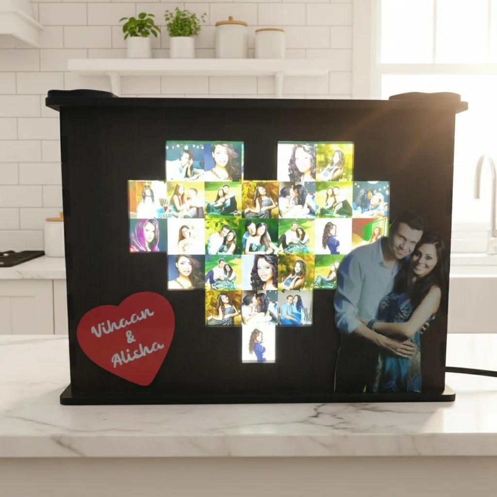 MH Decors Wooden Heart Shaped LED Photo Frame Gift for Couples