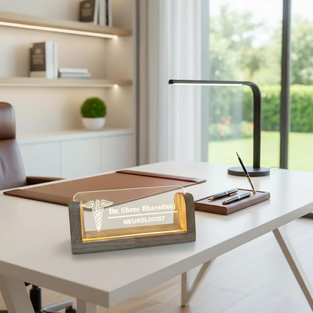 MH Decors Custom LED Desk Name Plate for Doctors
