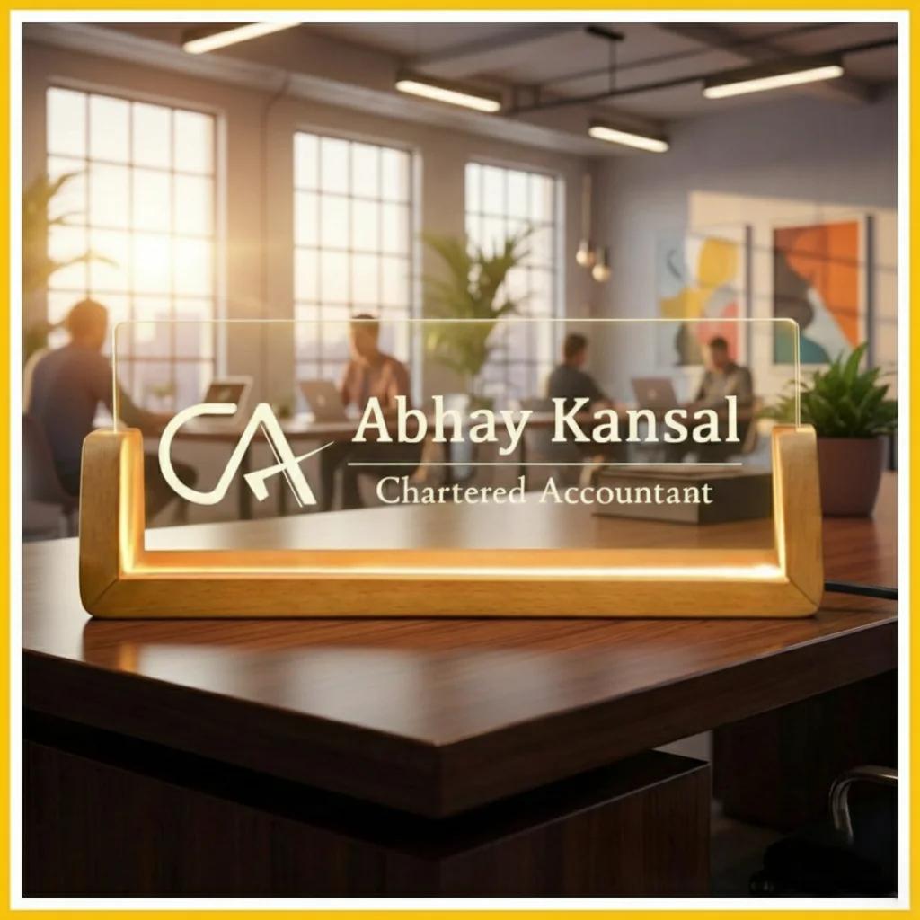 MH Decors Custom LED Desk Name Plate for CA Office or Work Desk Display