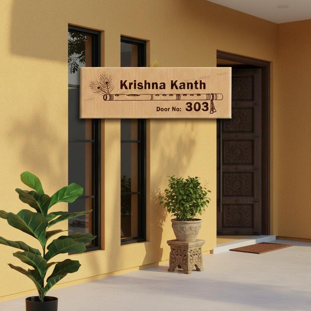 MH Decors Elegant Wooden Name Plate for Home, Flat, or Villa Entrance