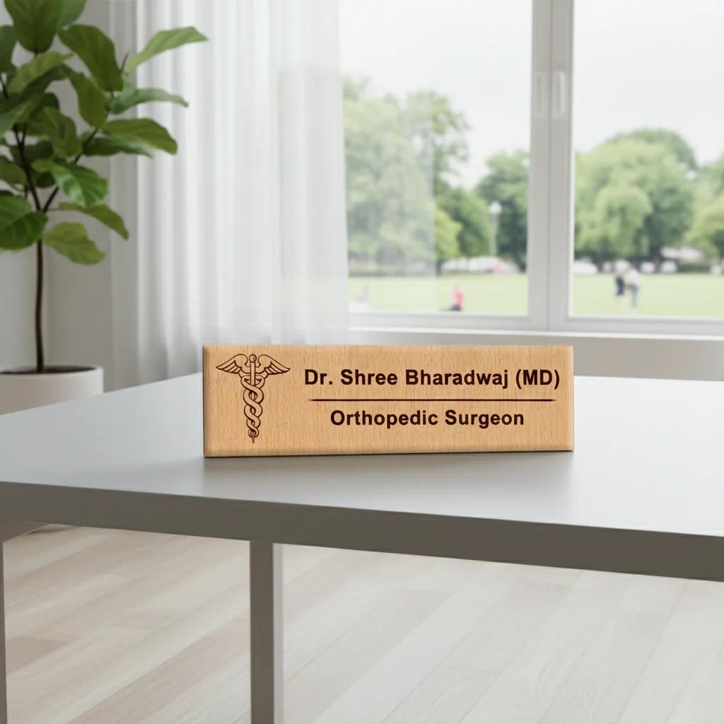 MH Decors Elegant Personalized Wooden Name Plate for Doctor Wall and Entrance