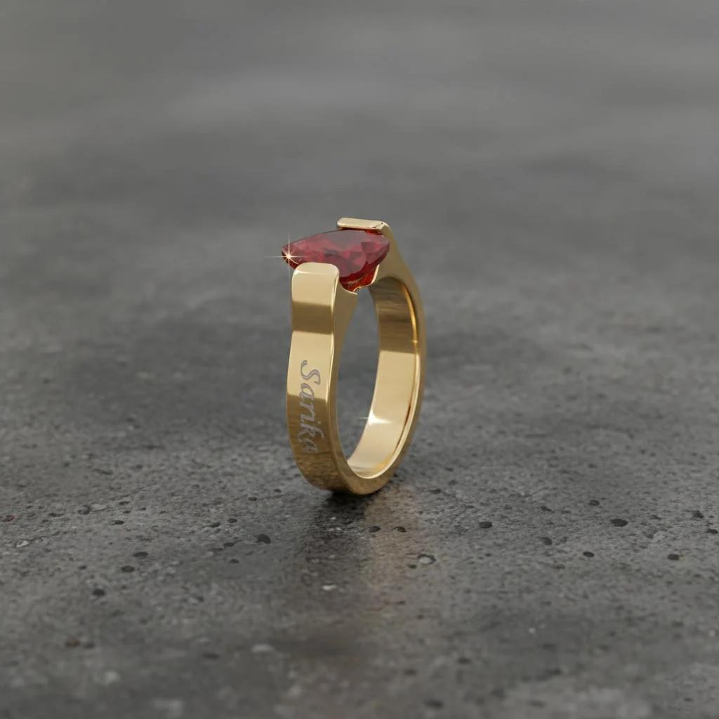 Zpics Custom Heart Ruby Name Ring for a Personalized Gift