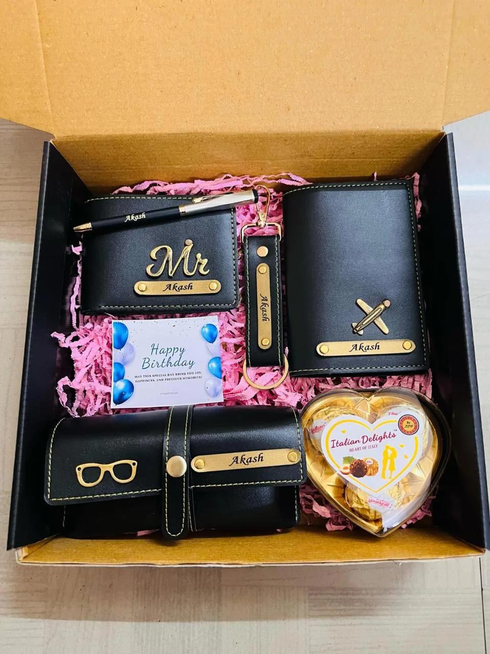 Zpics Custom Birthday Gift Set for Men with Personalized Wallet and Pen