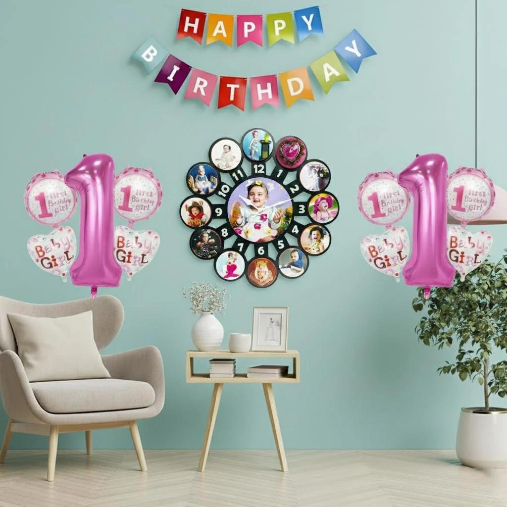 MH Decors Personalized 12 Months Baby Clock with Custom Photo for First Birthday