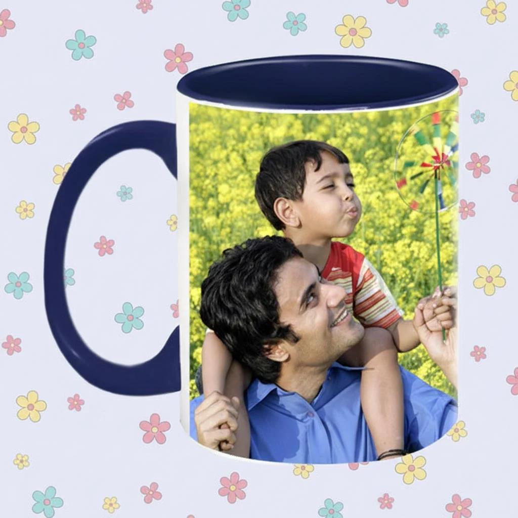 Zpics Custom Photo Coffee Mug White Exterior Blue Inside Wrap Around Design