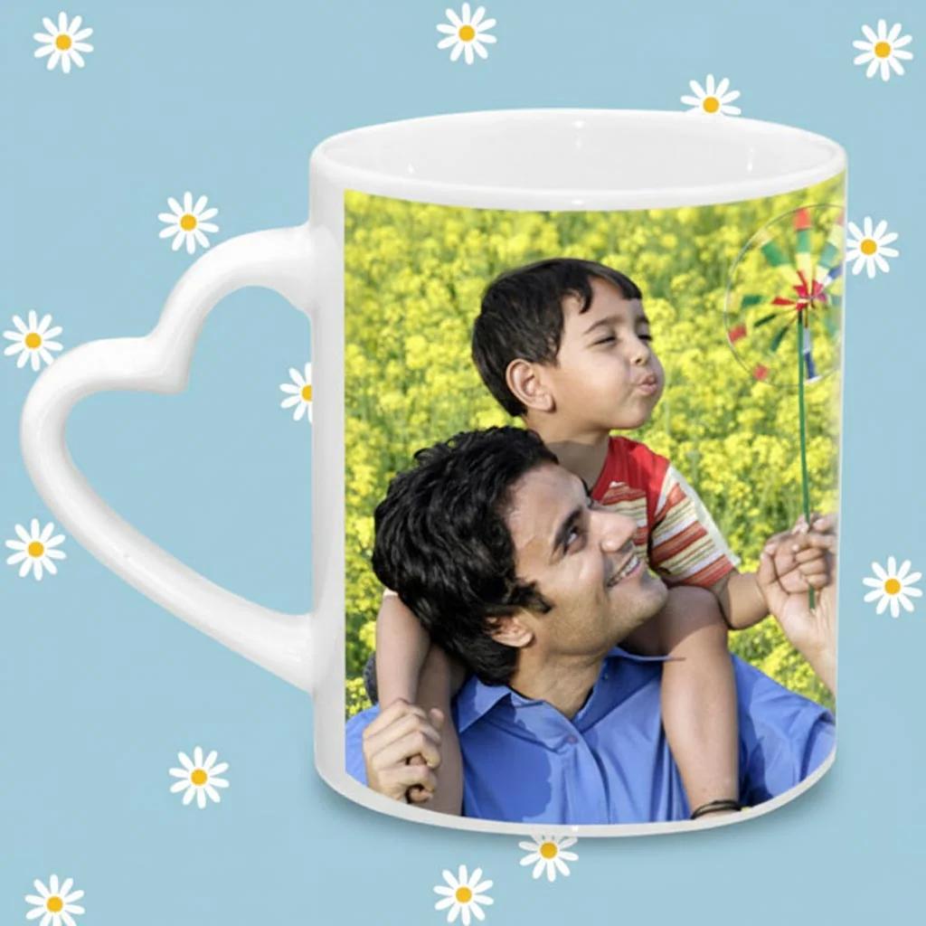 Zpics Heart Shaped Handle Coffee Mug Custom Gift for Him and Her