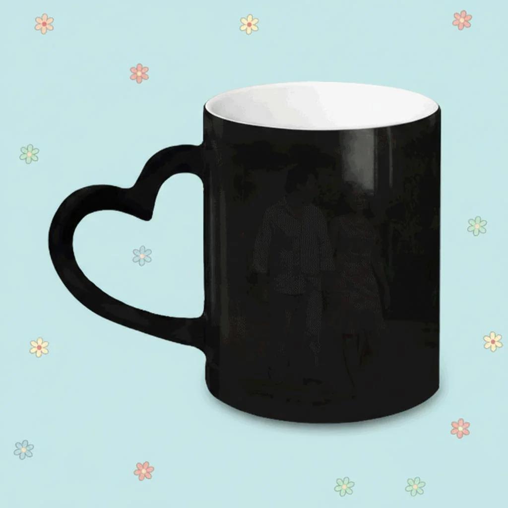 Zpics Wrap Around Heat Sensitive Coffee Mug Heart Shaped Handle Custom Gift