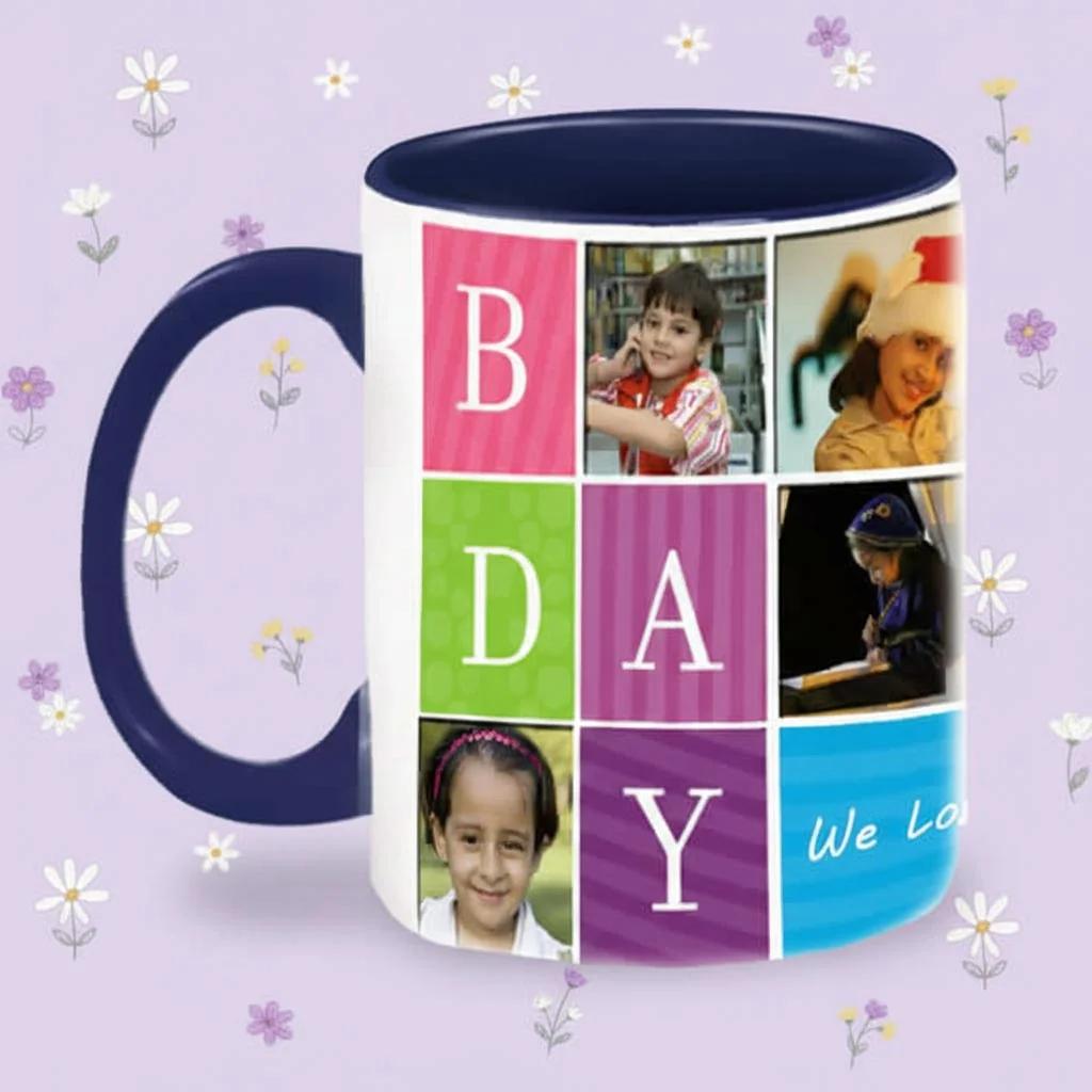 Zpics White Coffee Mug Blue Interior Birthday Wishes Custom Printed Gift