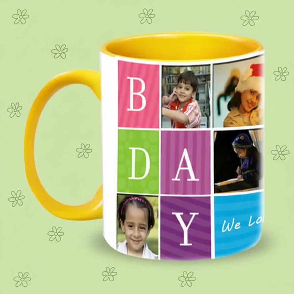 Zpics White Coffee Mug Yellow Interior Birthday Wishes Custom Printed Gift