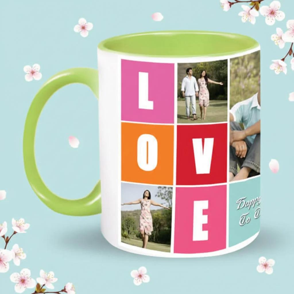 Zpics Love Mug Premium Coffee Mug Green Inside Gift for Mom Wife and Girlfriend