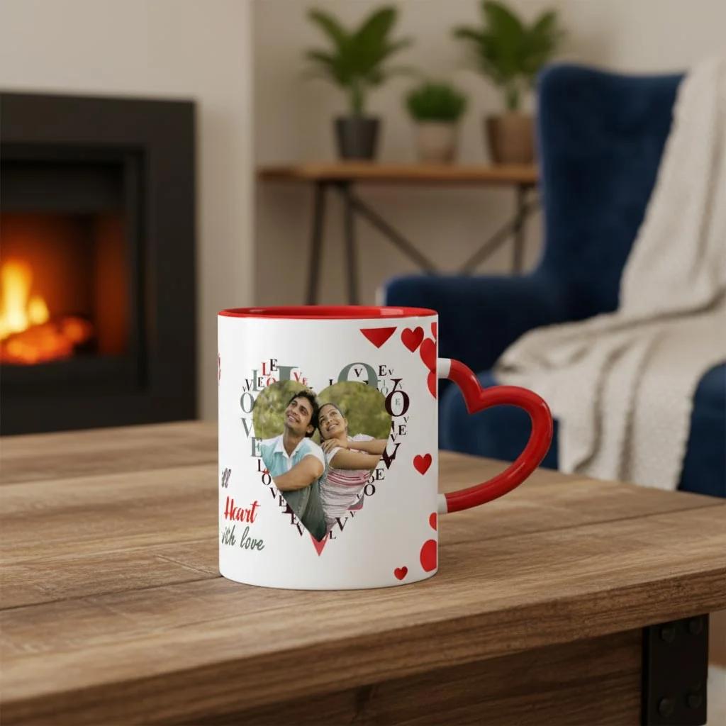 Zpics Personalized Red Heart Mug for Couples Valentine Gift Idea