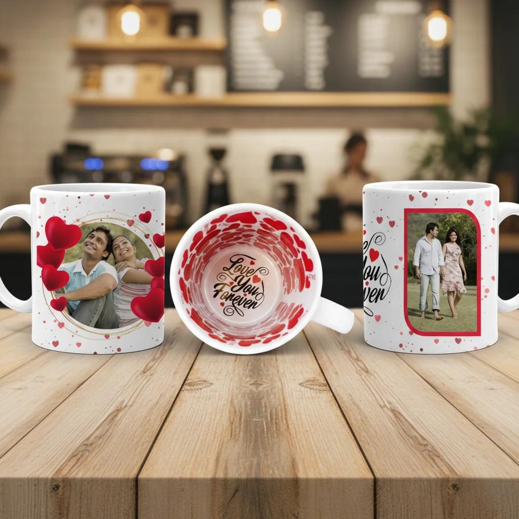 Zpics Love You Forever Motto Coffee Mug Valentine Gift Choose Two Photos