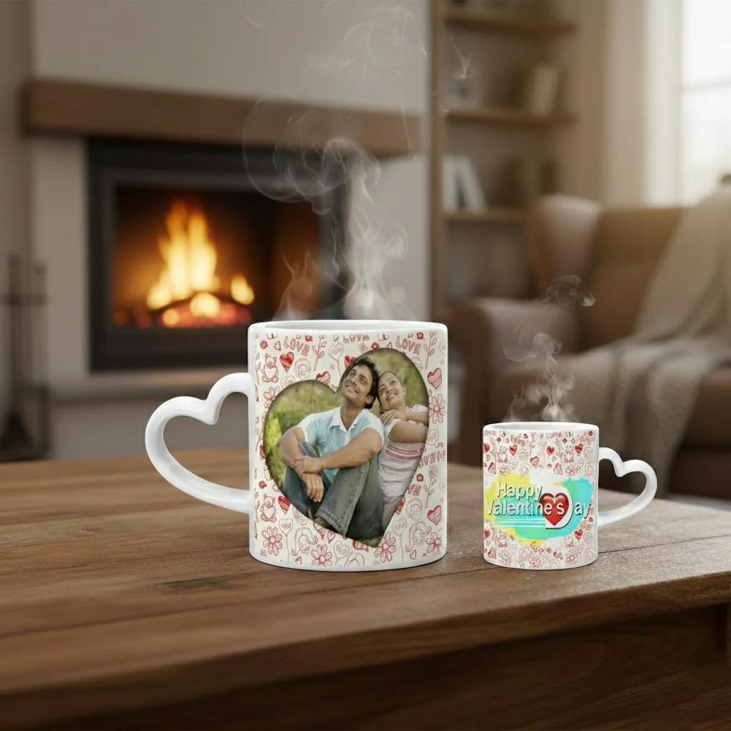 Zpics Custom Printed Heart Handle Coffee Mug for Couples