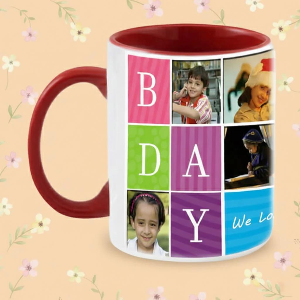 MH Decors Personalized Happy Birthday Coffee Mug Red Inside for Friends and Family