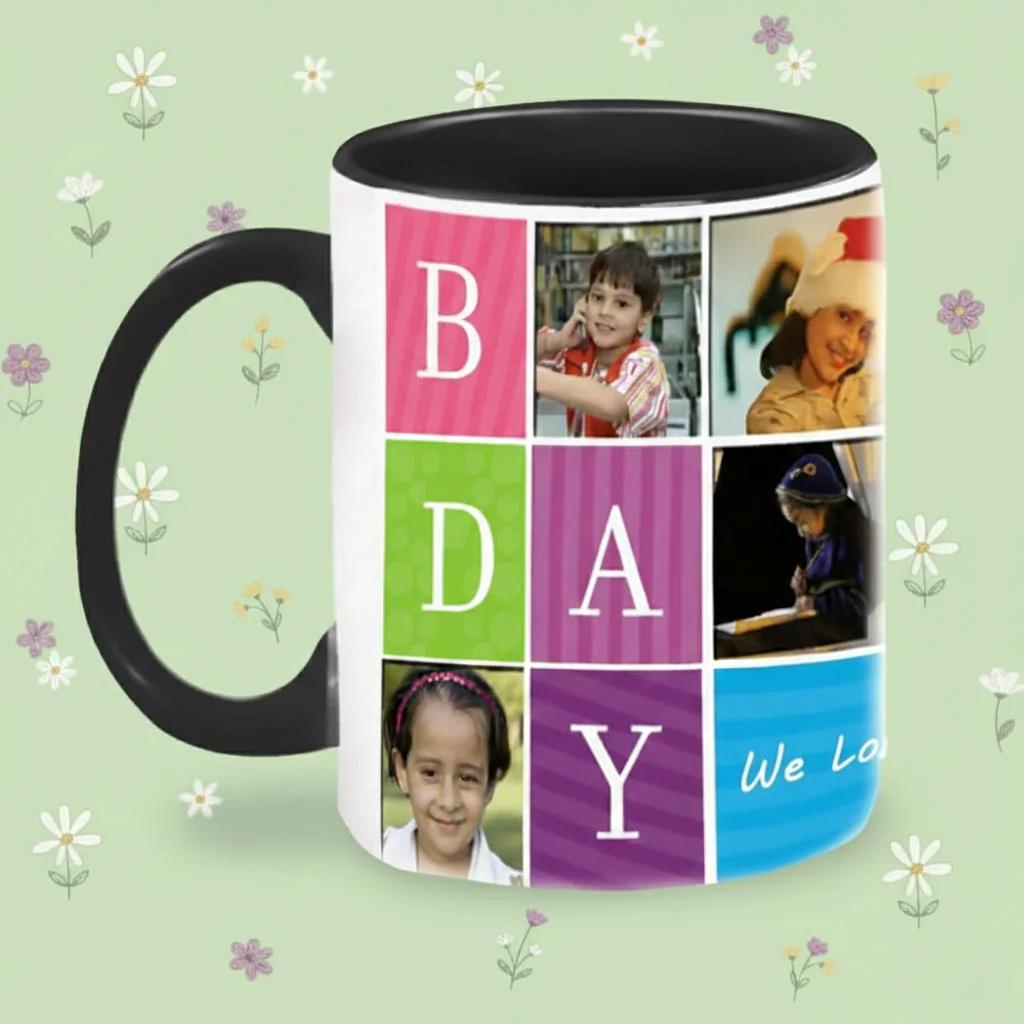 MH Decors White Coffee Mug Black Interior Birthday Wishes Custom Printed Gift