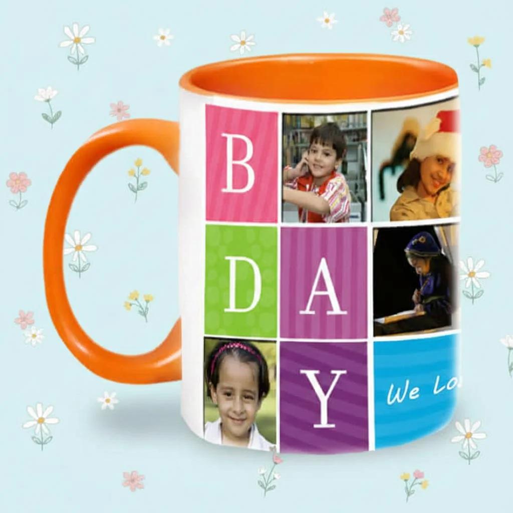 MH Decors White Coffee Mug Orange Interior Birthday Wishes Custom Printed Gift