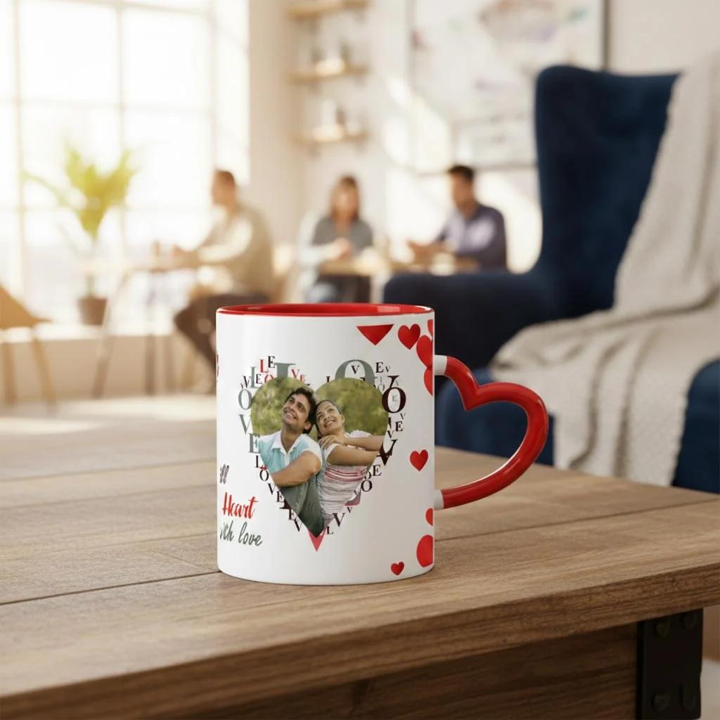MH Decors Romantic Heart Handle Coffee Mug Personalized Valentines Day Gift