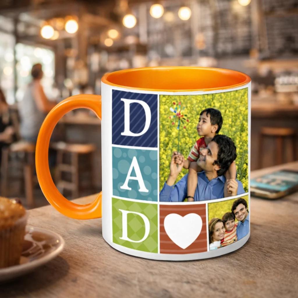 MH Decors Personalized Orange Interior Superhero Dad Coffee Mug Birthday Present