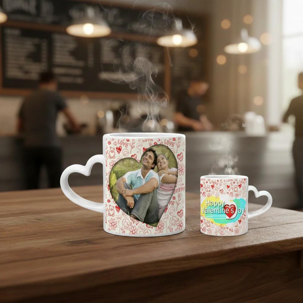 MH Decors Romantic Coffee Mug with Heart Shaped Handle Gift for Him and Her