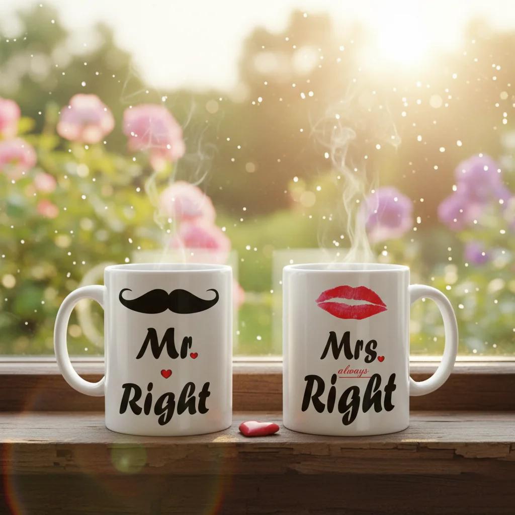 MH Decors Personalized Mr Right Mrs Always Right Coffee Mug for Him and Her