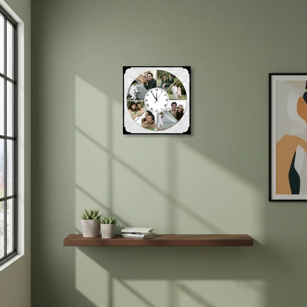 Zpics Custom 8 Photo Table Clock 10x10 Inches Personalized Keepsake Gift