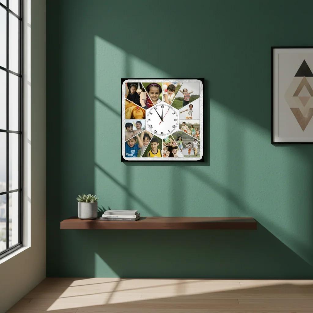 Zpics Custom 12-Photo Table Clock 10x10 Inches Personalized Keepsake Gift