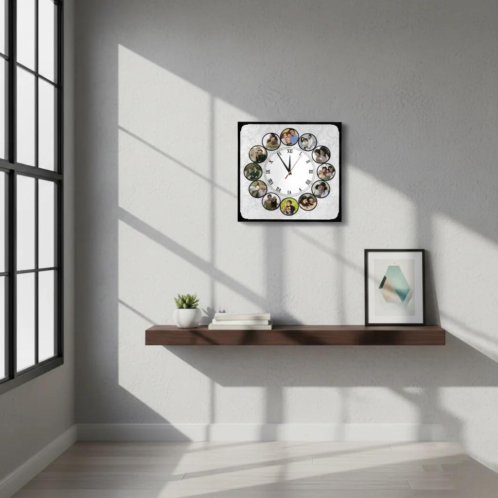 Zpics Custom Circle Shaped Table Clock 10x10 Inches with 12 Photos Personalized Gift