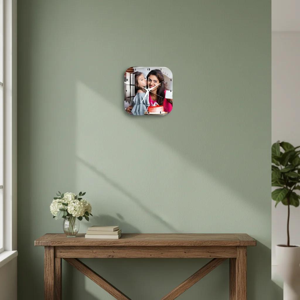 Zpics Personalized Small Square Wall Clock 8x8 Inches for Wedding & Corporate Gifts