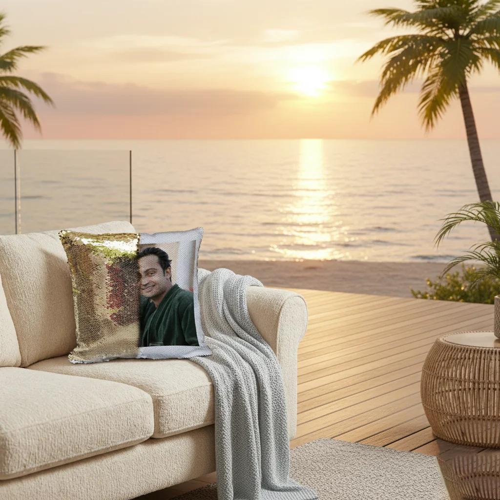 Zpics Golden Square Magic Photo Pillow 15x15 Personalized for All Occasions